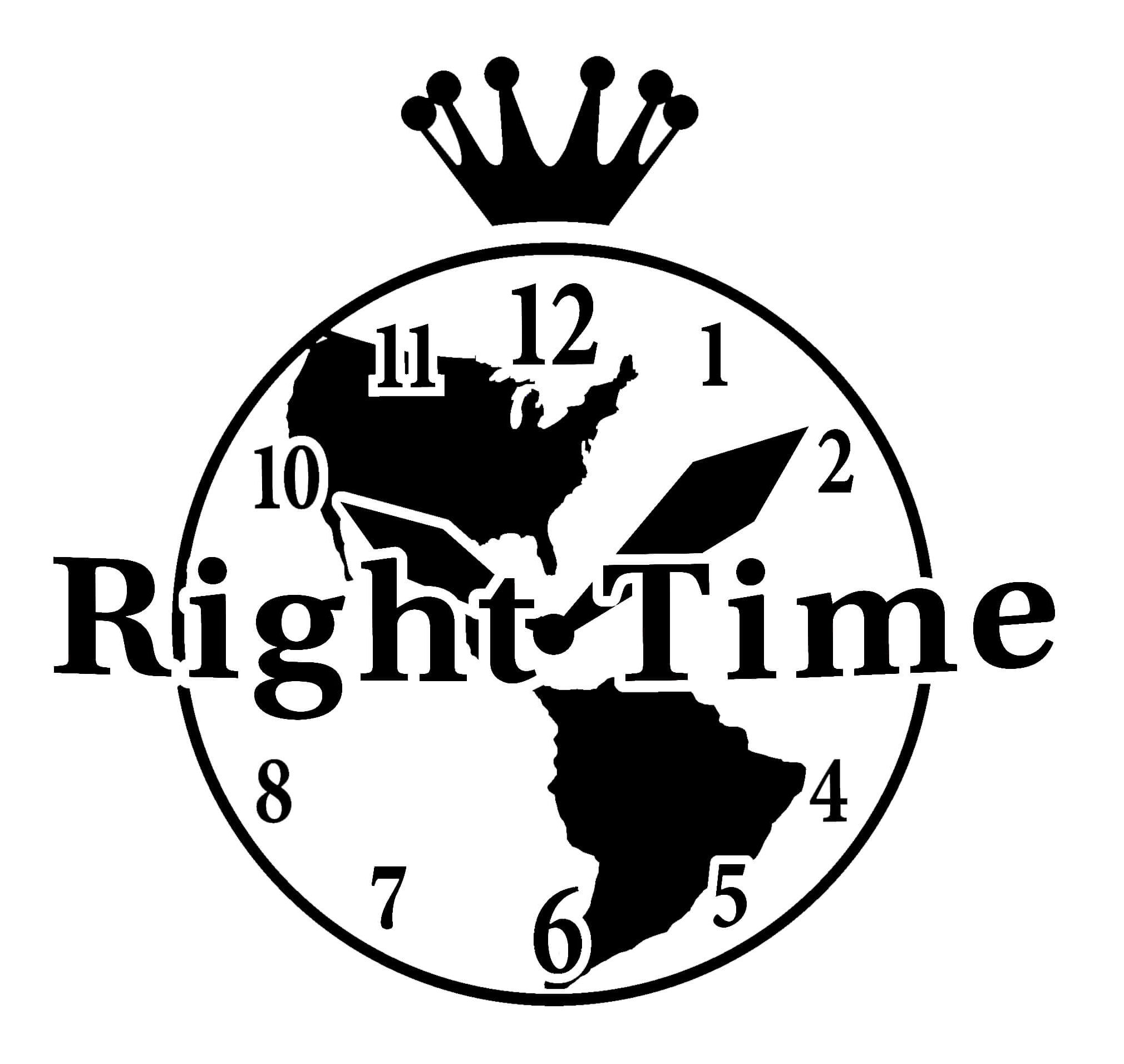 Clock with continents and crown logo.